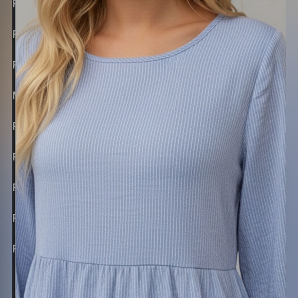 Blue Striped Lantern Sleeve Ruffle Hem Smock Dress - Picture 3 of 9